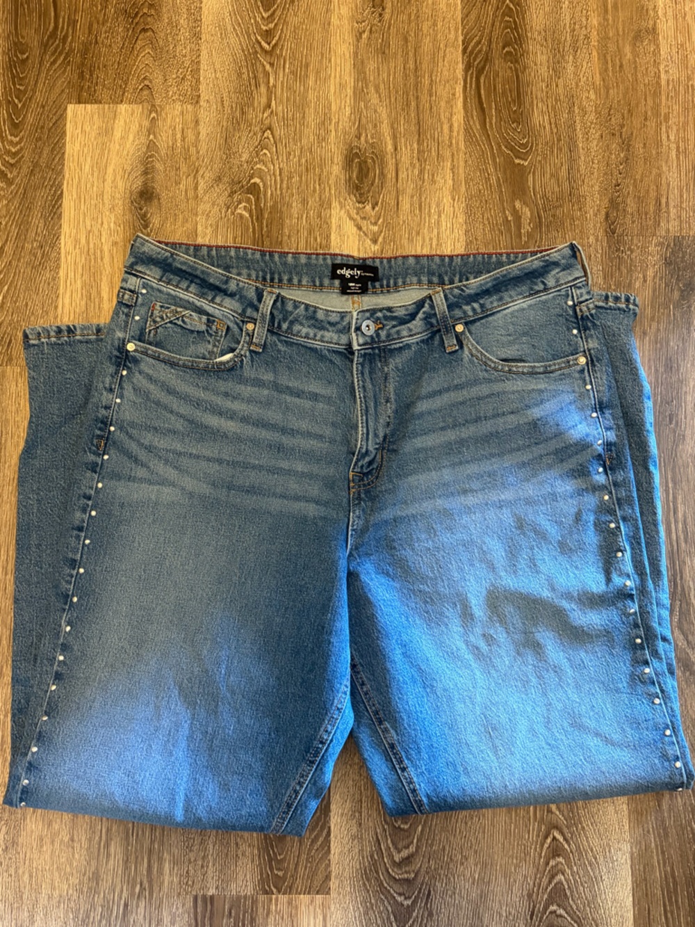 Maurices Light Blue Straight Leg Jeans with Silver Stud Trim